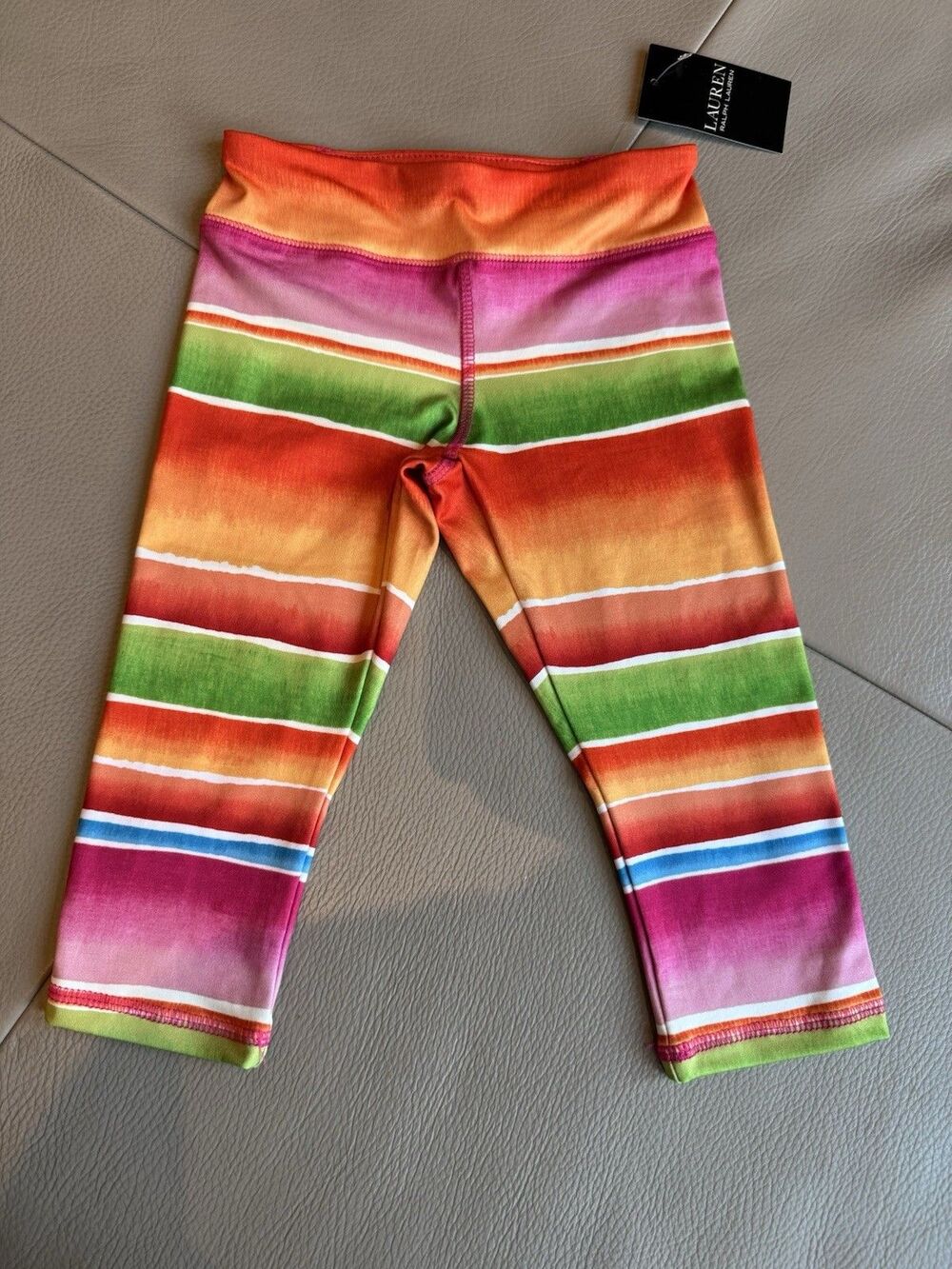 NWT Polo Ralph Lauren Girls Rash Guard Swim Leggings 3T Rainbow Stripe UPF 50+